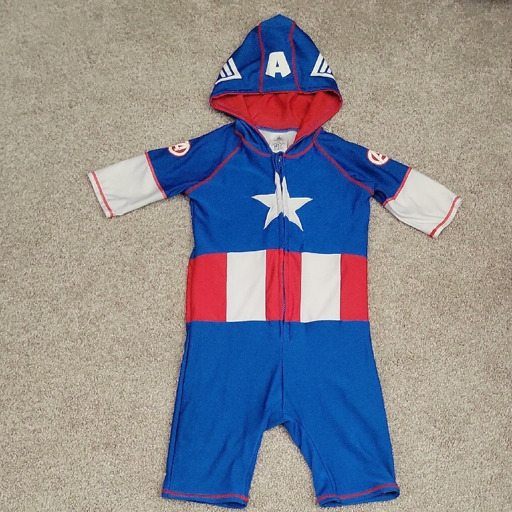 **2 for $40** Disney Superhero Swim Suit - Captain America Swimsuit Rash Guard